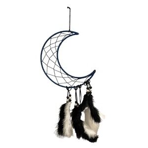 New Dreamcatcher Medium Blue Glitter Half Moon‎ with Black and White Feathers